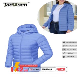TACVASEN 풀 지퍼 업 후드 퍼퍼 자켓 여성 겨울 퀼트 웜 코트 캐주얼 윈드 브레이커 패딩 경량 야외 아웃웨어