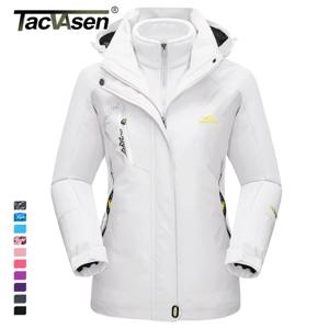 TACVASEN 3 in 1 겨울 양털 재킷 여성 방수 스키 스노우 보드 재킷 작업 비 코트 야외 윈드 브레이커 여성 파카