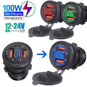 3 포트 자동차 충전기 PD 듀얼 QC3.0 USB 충전기 소켓 오토바이 자동차에 대 한 디지털 전압계 버튼 스위치 12V/24V