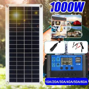 1000W 태양광 패널 12V 태양 전지 60A 100A 컨트롤러 포함, 휴대폰, RV, 자동차, MP3, PAD 충전기, 야외 배터리 공급용