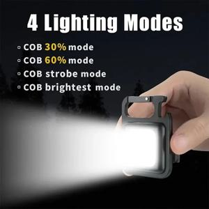 슈퍼 밝은 1500LM 작업등 COB 500mAh LED 손전등 포켓 키체인 USB 충전식 방수 야외 캠핑용
