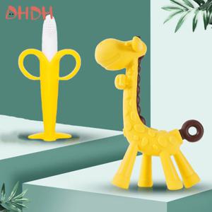 아기 실리콘 치아발육 훈련용 칫솔 BPA 프리 바나나 모양 안전한 유아용 치발기 씹는 장난감 치발기 아기 잇몸 진정