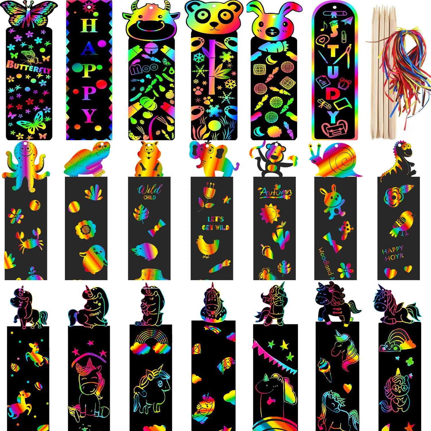 24/48 Pcs 동물 DIY 장난감 스크래치 페인팅 종이 외계인 스크래치 페인팅 어린이를위한 다채로운 스크래치 종이