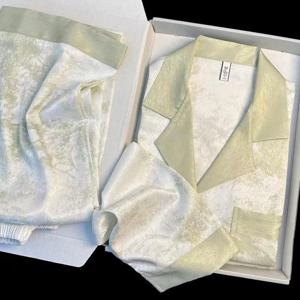 여성용 새틴 파자마 세트, 용수철 클래식 사포 파자마 세트, 긴팔 단추 그린 파자마 라운지 바지, 여성용 잠옷