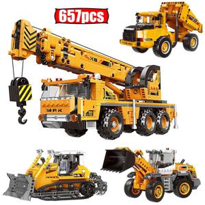 도시 기술 MOC WheelLoader 자동차 무거운 광산 트럭 크레인 빌딩 블록 DIY 엔지니어링 굴삭기 벽돌 장난감 어린이위한