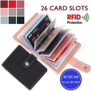 1PC 여성 남성 가죽 26 슬롯 ID 신용 카드 홀더 RFID 차단 지갑 케이스 포켓 백