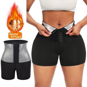 여성용 사우나 팬츠 바디 쉐이퍼 체중 감량 슬리밍 반바지 쉐이프웨어 허리 트레이너 핫 써모 스웨트 팬츠 피트니스 레깅스