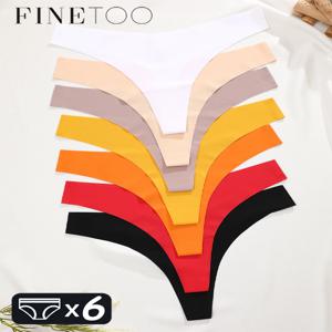 FINETOO 6PCS 여성 아이스 실크 원활한 속옷 팬티 섹시한 V-허리 스포츠 가죽 끈 낮은 상승 10 Soild 색상 통기성 g-문자열