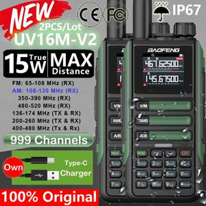 Baofeng UV16M V2 워키토키, 고용량 AM FM 양방향 라디오, 풀 밴드 LCD 주파수 복사, NOAA 소음 감소, 2 팩 업그레이드, 15W