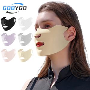 GOBYGO 1Pcs 여름 얼음 실크 선 스크린 마스크 통기성 얇은 보습 마스크 교수형 귀 유형 태양 마스크 야외 스포츠 남성 여성