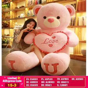 생일 선물 80/100cm 대형 LOVE 봉제 장난감 곰 거대한 봉제 인형 귀여운 대형 소프트 베개 인형 여자친구 여자아이 아내 방 꾸미기