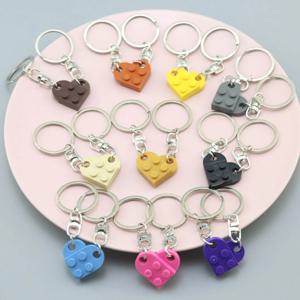 1 쌍 커플을위한 귀여운 사랑 심장 빌딩 블록 열쇠 고리 여성 남성 우정 분리 가능한 사랑 심장 벽돌 열쇠 고리 보석 선물