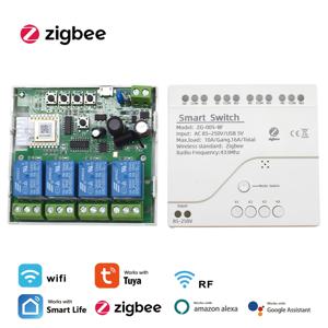 4CH Zigbee Tuya 스마트 홈 릴레이 모듈 85-250V 릴레이 AC DC 7-32V 85-250V 작동 Alexa Google Assistant 스마트 라이트 스위치