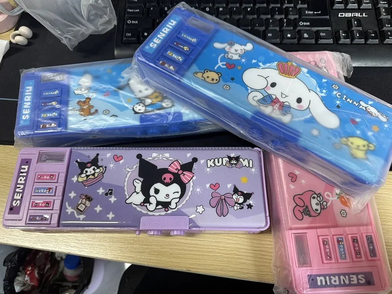 새로운 산리오 만화 귀여운 문구 보관함 쿠로미 문구 비밀번호 잠금 상자 다기능 대용량 어린이 선물