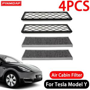 PINMOAP 캐빈 에어 필터 HEPA 테슬라 모델 Y 2020-2024에 적합 활성탄 필터 카트리지 화이트 항균 4PCS