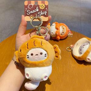 귀여운 봉제 새끼 고양이 그릴 키체인 섬세한 백팩 키체인 여성용 부드러운 인형 장식