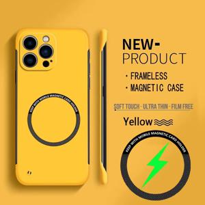 Magsafe 자기 프레임리스 전화 케이스 iPhone 7P 12 13 14 15 16 Pro Max 15 16 Plus 초박형 하드 PC 충격 방지 커버