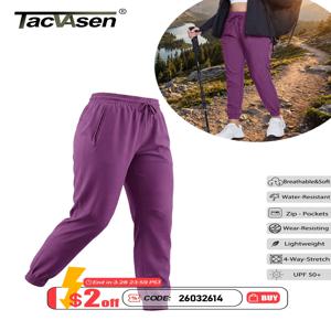 TACVASEN 여성용户외스포츠 빠른 말끔한 등산바지 드로어스트링 웨이스트 조깅 방수 가벼운 3지퍼 주머니 바지