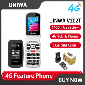 UNIWA V202T 4G VoLTE 폰, 듀얼 스크린, 듀얼 SIM 카드, 1450mAh 배터리, SOS 버튼, 플립폰, 러시아어 키보드 지원, 다국어 지원