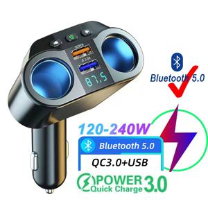 자동차 시가 라이터 분배기 듀얼 USB QC3.0 빠른 충전기 소켓 12V/24V 자동 FM 송신기 블루투스 핸즈프리 차량용 충전기