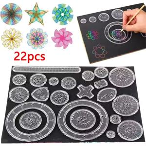 22pcs 스피로그래프 드로잉 장난감 세트 기하학적 자 수학적 룰렛 드로잉 도구 학습용 페인팅 퍼즐 장난감 아트 도구