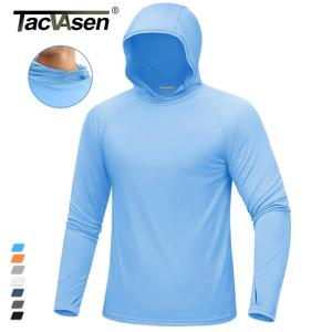 TACVASEN 남성용 UPF 50 + 후드 티셔츠, 빠른 건조 UV 차단 썬 셔츠, 경량 후드 셔츠, 러닝 낚시 성능 상의
