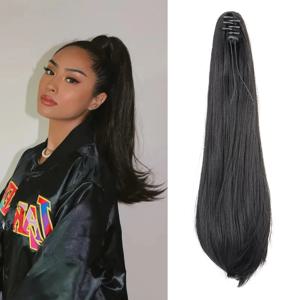 합성 약간 뒤로 젖은 스트레이트 포니테일 클로 클립 헤어 익스텐션 달콤한 귀여운 포니테일 블랙 브라운 헤어피스 여성용