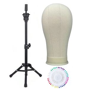 22인치 캔버스 블록 가발 헤드, 가발 삼각대 스탠드 포함, 부드러운 코르크 캔버스 블록 헤드, 마네킹 가발 전시용, DIY 가발 제작용