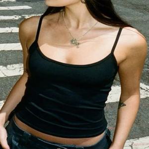 여성용 기본 솔리드 캐미솔 - 여름 캐주얼 민소매 스파게티 스트랩 탑, 하라주쿠 스타일에 딱 맞는 올 매치 크롭 탑,