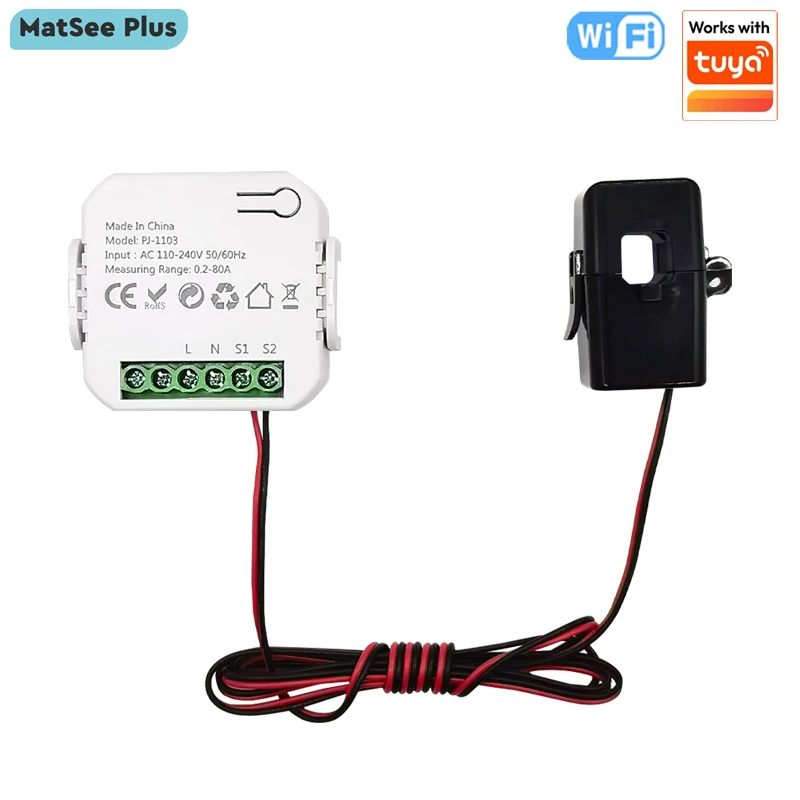 스마트 WiFi 디지털 에너지 미터 80A (CT 클램프 센서 포함) 앱 실시간 모니터링 전력 소비량 AC100-240V 투야와 호환