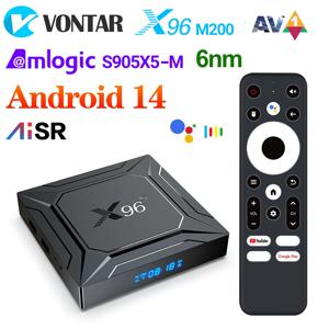 X96 M200 TV 박스 안드로이드14 Amlogic S905X5M (S905A) 쿼드 코어 ARM Cortex A55 AI-SR AV1 4K HD 1000M LAN 와이파이 블루투스 셋톱박스 지원