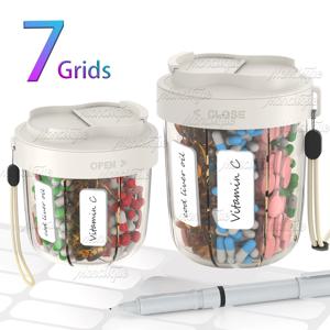 7개의 대형 칸이 있는 알약 컵 병 정리함, 비타민 보관용 여행용 알약 디스펜서