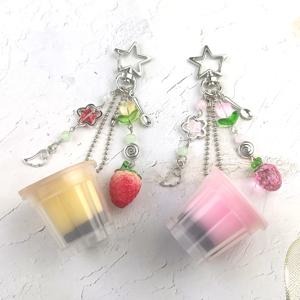 Y2K 일본식 푸딩 키체인 핑크 옐로우 에그 플란 참 장식품 재미있는 키체인 생일 선물