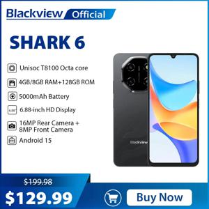 Blackview SHARK 6 5G 스마트폰 안드로이드 15, Unisoc T8100 휴대폰 6.88인치 120Hz 디스플레이 8GB/128GB, 5000mAh 잠금 해제 휴대폰