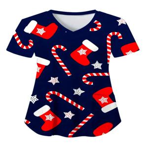 간호 유니폼 여성 크리스마스 눈사람 만화 인쇄 건강 관리 간호사 빠른 건조 v 넥 짧은 소매 주머니 스크럽 여성