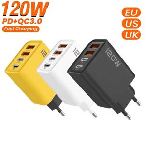 120W USB 충전기 4포트 고속 충전 타입 C PD 모바일폰 충전 어댑터 아이폰 삼성 샤오미용 EU/US/UK 플러그 월 충전기