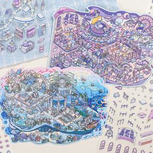 만화 미니어처 장면 4개 3D 조경 스티커 DIY 오두막 장면 쌓기 및 붙이기 핸드 어카운트 귀여운 어린이 선물