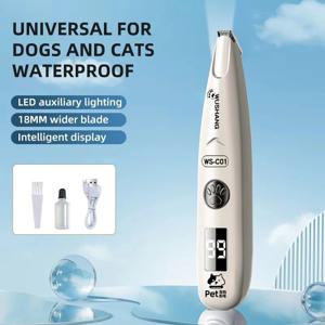 애완견 전기 그루머 트리머 LED 라이트 방수 애완동물 발털 트리머 저소음 고양이 개 얼굴 발 귀 힙 발톱 면도기