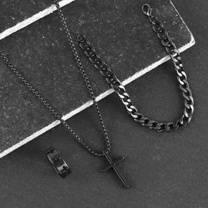 베스트셀러 신상 3종 십자가 쥬얼리 세트 |   체인 링 팔찌 목걸이 |   여성 남성용 패션 종교 액세서리 일상 및 선물용