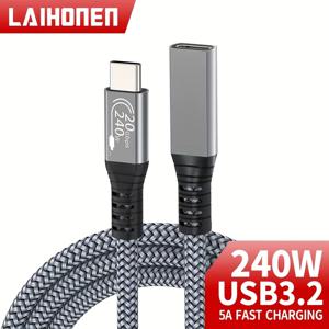USB C 연장 케이블 10피트 240W 충전 20Gbps 데이터 전송 4K 비디오 USBC 3.2 Type C 연장 케이블 휴대폰 등