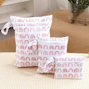 해피플루트 3개 세트 프린트 재사용 가능한 기저귀 방수 가방 지퍼 포켓 여행용 보관 가방 다용도 사용 사이즈 소형 중형 대형