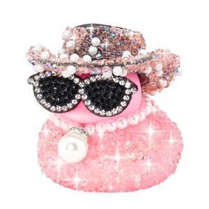 핑크 다이아몬드 고무 오리 자동차 장식품 다이아몬드가 있는 멋진 자동차 액세서리 대시보드 장식