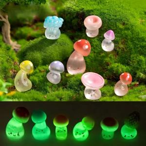 20개 미니어처 레진 버섯 피규어 야광 요정 정원 장식 DIY 홈 데코 장식품 장난감 선물