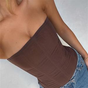 여성 Y2K 섹시 슬림 베스트 프렌치 하이 스트리트 엘레강트 백리스 탱크탑 여름 빈티지 코르셋 EGirl 솔리드 컬러 스트랩리스 튜브탑