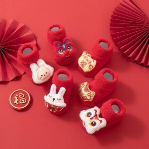 핑크 스완 0-3세 겨울 두꺼운 유아 양말 소녀 소년 어린이 크리스마스 새해 양말 미끄럼 방지 면 짧은 양말 신생아용