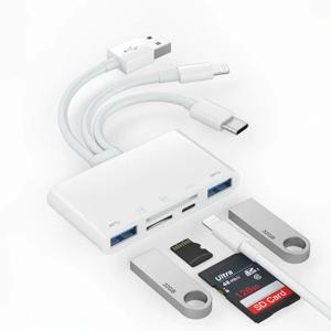 5-in-1 USB OTG 어댑터, microSD 및 SD 카드 슬롯 포함, SD/microSD/SDHC/SDXC/MMC iPhone/iPad, USB C 및 USB A 장치 지원
