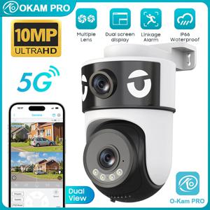 OKAM PRO APP 듀얼 렌즈 카메라 5G 와이파이 IP 카메라 HD 10MP PTZ 컬러 야간 투시 양방향 인터콤 모션 트래킹 AI 스마트 카메라