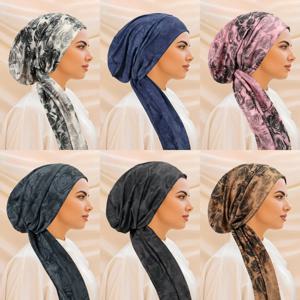 새로운 트렌디 프린트 여성 히잡 헤드 스카프 히잡 케모 캡 터번 프리타이드 헤드웨어 반다나 암 환자 탈모 헤드스카프 헤드 랩