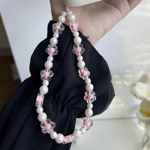 달콤한 캔디 컬러 휴대폰 체인 귀여운 꽃 비즈 휴대폰 펜던트 참 여성용 휴대폰 Xyun 분실 방지 끈 장식