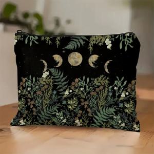 녹색 마녀 자연 달의 위상 숲 Boho 타로 지퍼 파우치 화장품 가방 초승달 및 단풍 연필, 여행 액세서리